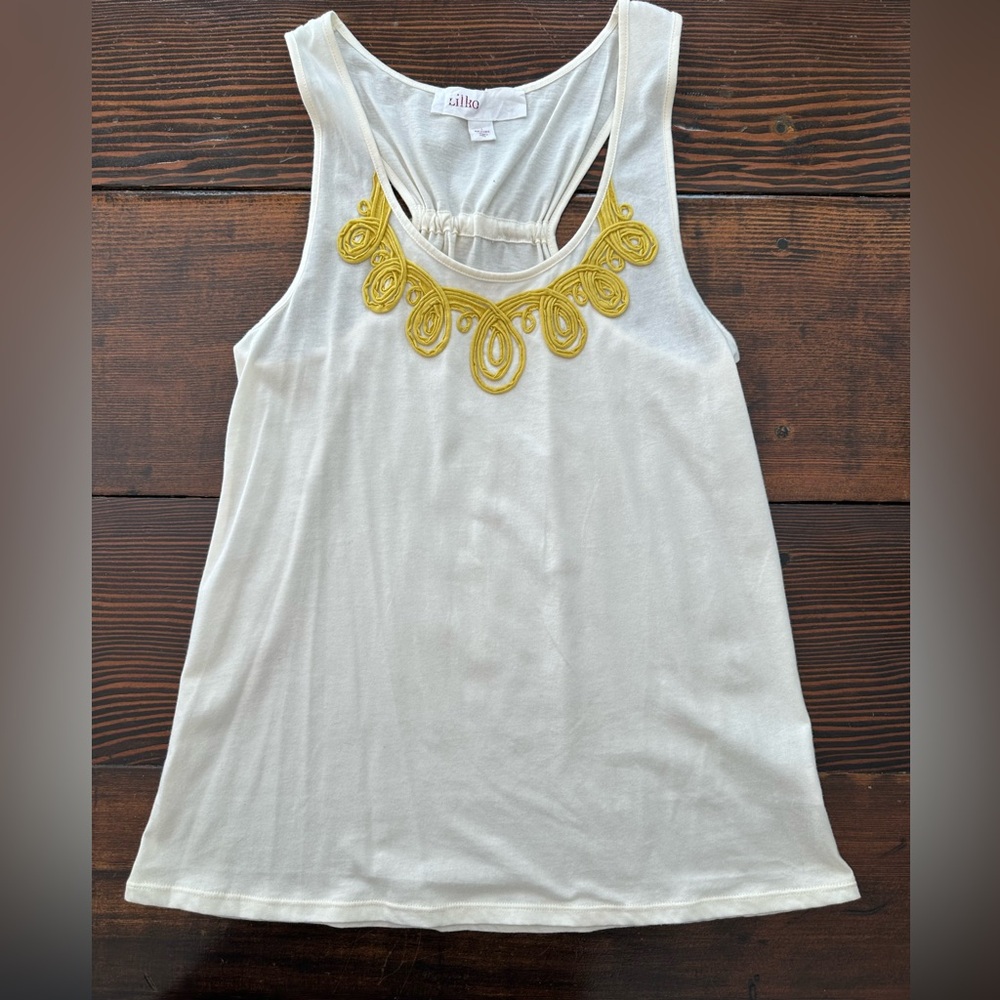 Cream Tank Top with Gold Embellishments with Adjustable Bow